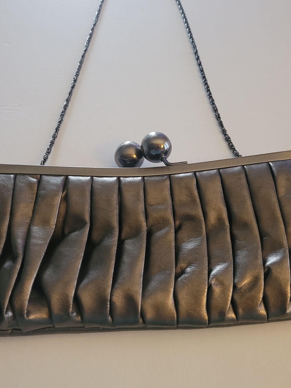 Jessica McClintlock Chevron Pleated Evening Clutch with 36  Inch Chain Strap.